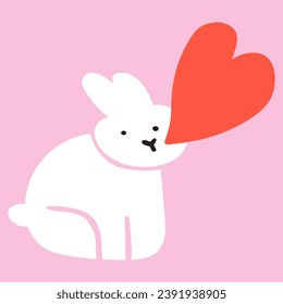 Cute romantic rabbit. Design card for St. Valentine's day. Illustration on pink background.