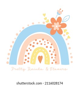 Cute Romantic Rainbow Vector Illustration With Flowers