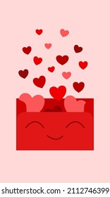 Cute romantic red letter with hearts flying out of it. Greeting card full of love for Valentines day or anniversary