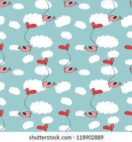 Cute romantic seamless pattern with birds