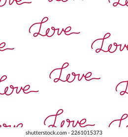 Cute romantic seamless pattern of hand drawn love word. Vector illustration