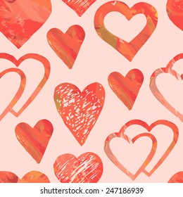 Cute romantic seamless pattern with hand drawn hearts