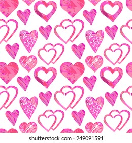 Cute romantic seamless pattern with hand drawn hearts