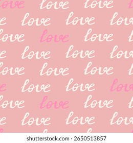 Padrão perfeito romântico bonito com letras de amor escritas à mão. Ilustração vetorial.