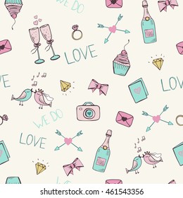 Cute romantic seamless pattern in pastel colors