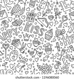 Cute romantic seamless vector pattern in doodle style