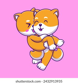 Cute Romantic Shiba Inu Couple Cartoon Vector Icons Illustration. Flat Cartoon Concept. Suitable for any creative project.
