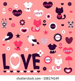 Cute romantic stickers design elements