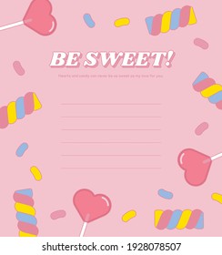 Cute, romantic style. Candy, marshmallow, jelly background illustrations.