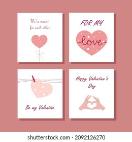 Cute romantic Valentine s Day Greeting cards with hearts and congratulations