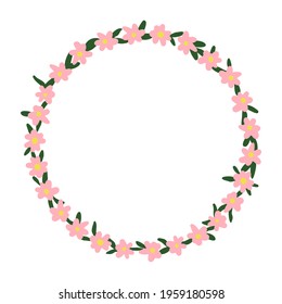 Cute, romantic vector flower wreath on white background.
