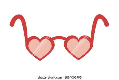 Gafas de sol con forma de corazón vectorial y romántico. Imágenes prediseñadas para San Valentín, romance, concepto de amor. Gafas de moda de color rojo aisladas en blanco. Caricatura, diseño plano.