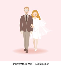 Cute Romantic Wedding Couple Holding hand and walking together