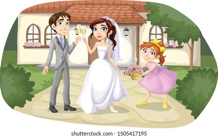 Cute Romantic Wedding Illustration in Cartoon Style