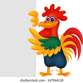 Cute rooster and blank sign