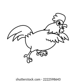 Cute rooster cartoon characters vector illustration. For kids coloring book.