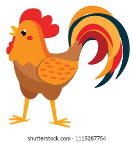 Cute rooster. Cartoon farm cock isolated on white.