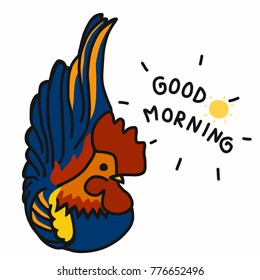 Cute rooster cartoon good morning vector illustration