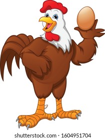 cute rooster cartoon holding egg