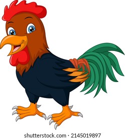 Cute rooster cartoon on white background