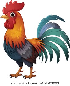 Cute rooster cartoon posing on white background