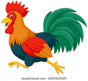 Cute Rooster Cartoon Running Vector Illustration. Animal Nature Icon Concept Isolated Premium Vector