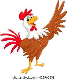cute rooster cartoon waving