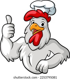 Cute rooster chef cartoon giving thumb up