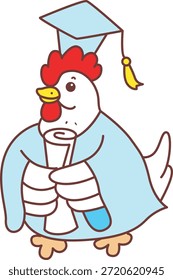 Cute Rooster Chicken sticker icon. Funny Rooster Chicken was graduation