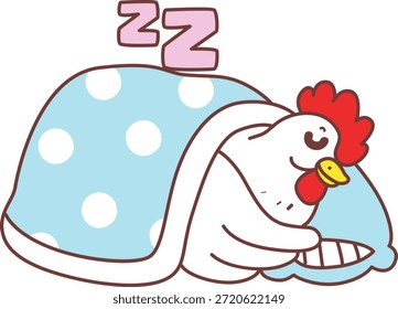 Icono lindo de la etiqueta engomada del pollo del gallo. Funny Rooster Chicken estaba durmiendo.