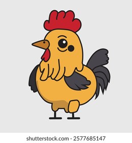 Cute Rooster doodle illustration pig cartoon outline