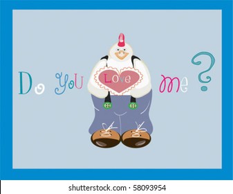 cute rooster holding love heart