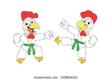 cute rooster karate, simple vector illustration