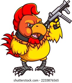 El tierno gallo con ametralladora de ilustración