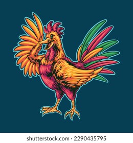 cute rooster mascot illustration for tshirt design, logo, or stickers