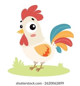 Cute Rooster in Minimal Flat Style. Farm Animal Duck. Hand Drawn Vector Art.