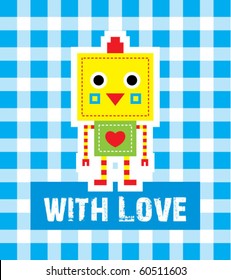 cute rooster robot with love