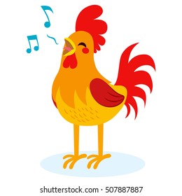 Cute Rooster Singing Isolated On White Background