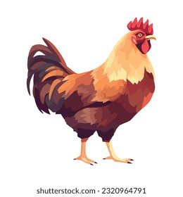 Cute rooster standing on white background icon isolated