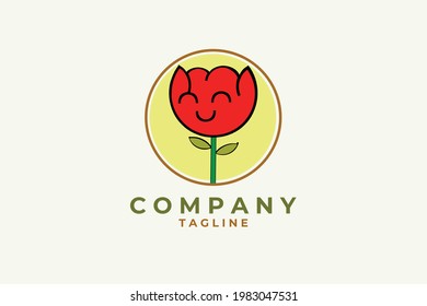 cute rose character logo in cartoon style.