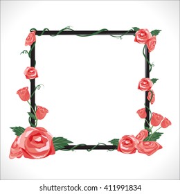 cute rose floral with rectangle frame vector design