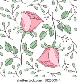 Cute rose floral seamless pattern. Abstract  flower seamless pattern. Colorful simple doodle print