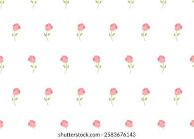 Cute rose flower element and leaves. Floral ditsy seamless pattern. Abstract spring pattern with red flowers. Texture for card, background, fabric, wallpaper, wrapping, textile, cover, phone case