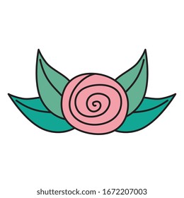 flor rosa linda con hojas icono aislado Icono ilustración vectorial diseño