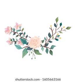 cute rose with flowers and leafs isolated icon vector illustration design