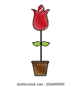 cute rose garden with pot isolated icon