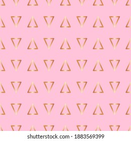 Cute rose gold print Vector illustration in flat design Seamless pattern with bright golden triangles on pink background