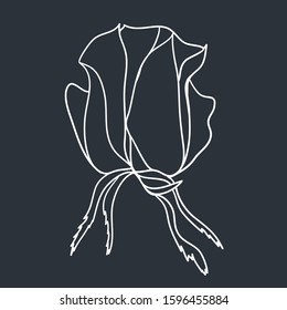 Cute rose isolated on dark background. Hand drawn outline of rose. Vector illustration for decor your cards, embroideries, banners, labels, prints ets.