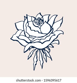 Cute Rose isolated on light background. Hand drawn flower of Rose. Vector illustration isolated on white background for decor your cards, embroideries, banners, labels, prints ets.