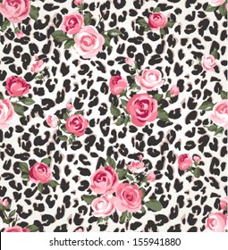 cute rose seamless mix leopard vector pattern background